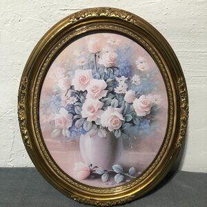 Vintage T.C. CHIU Prints Oval Gold Frame Ornate Design Shabby Chic